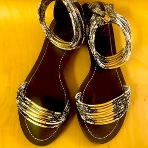 Tory Burch Gorgeous Gold and Snakeskin Flat Sandal